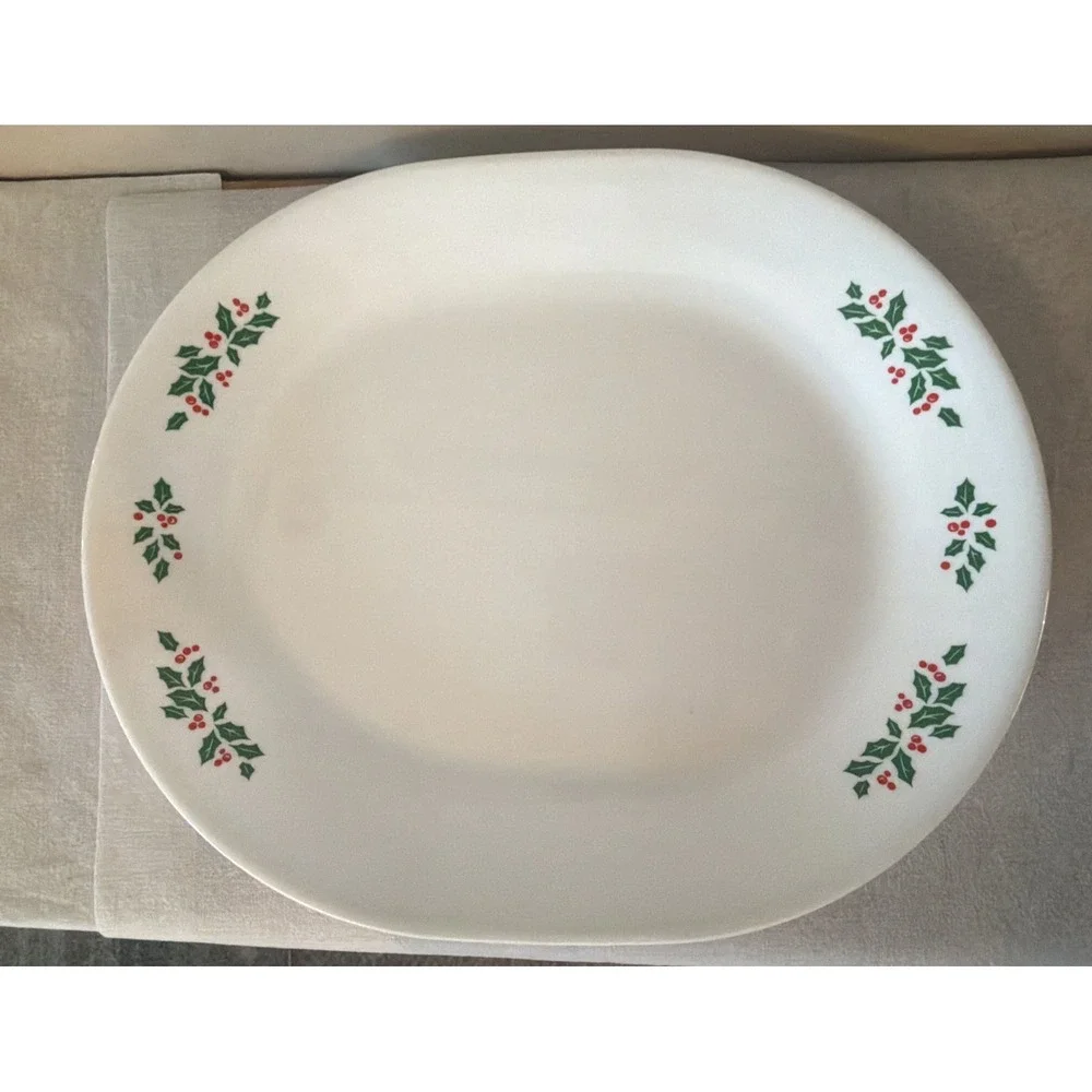 Vintage Corelle by Corning Christmas WINTER HOLLY Oval Serving PLATTER - EUC